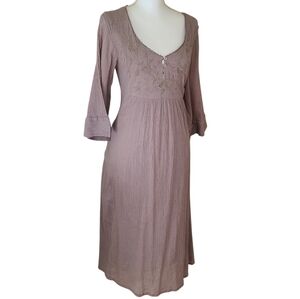 april cornell peasant cottagecore midi dress embroidered tie waist gauzy size XS